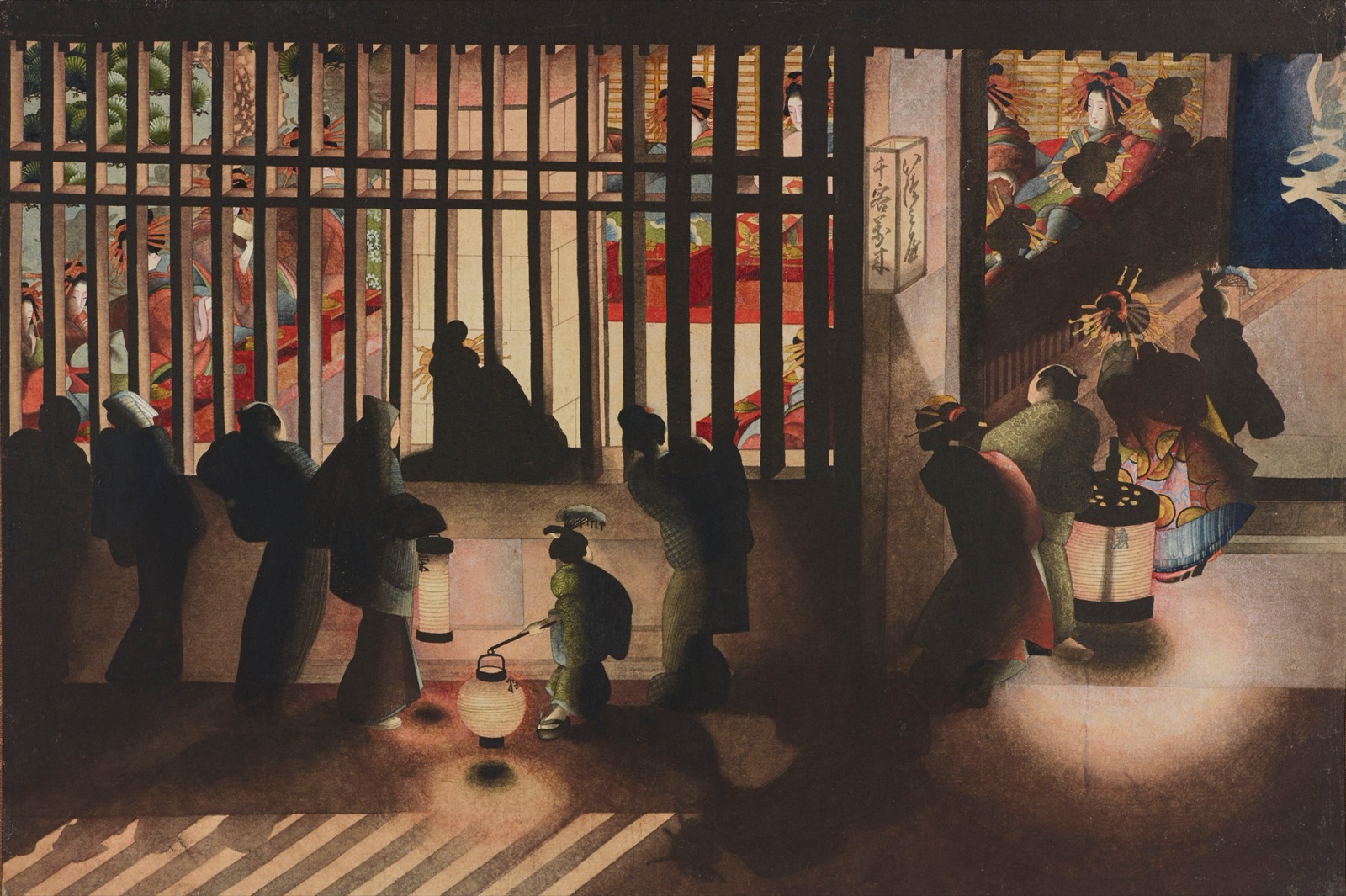 Night Scene in the Yoshiwara (吉原格子先之図) — Katsushika Ōi