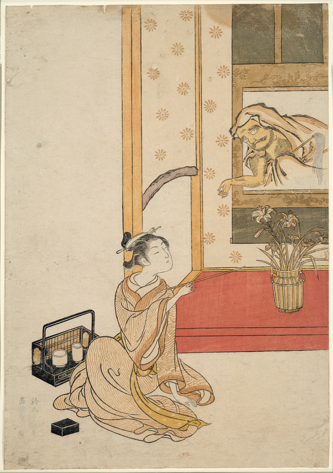 Giving Daruma a Smoke — Suzuki Harunobu